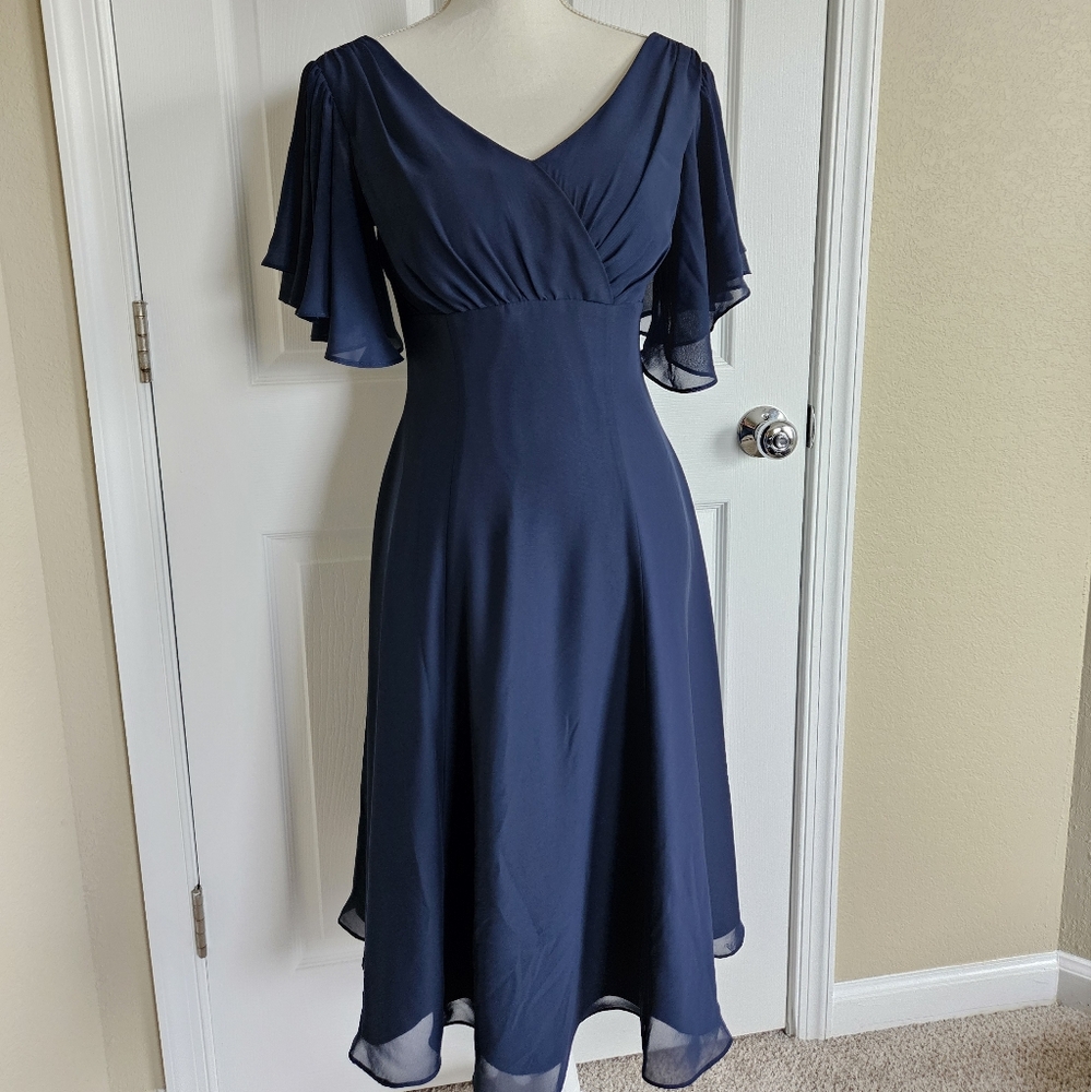 A-Line V-Neck Flutter Sleeve Cocktail Dress - New Without Tags